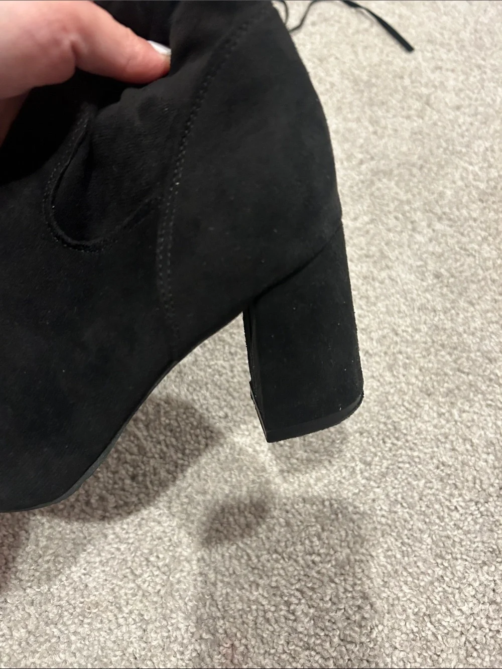 Black Suede Knee-High Block Heel Boots - Women